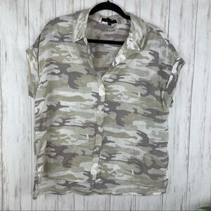 Sanctuary Anthropologie camo linen blend neutral top